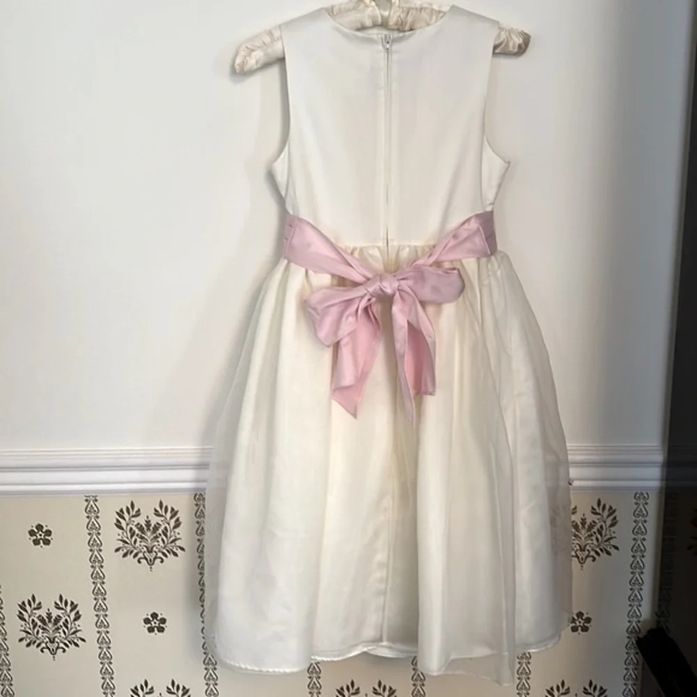 Little Miss Ivory Easter Flower Girls Dress Formal Sleeveless Pink Bow Size 12 - Picture 6 of 11